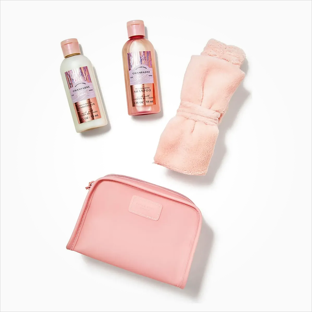 Set de regalo Champagne Toast - 88ml Shampoo, 88ml Acondicionador, diadema
